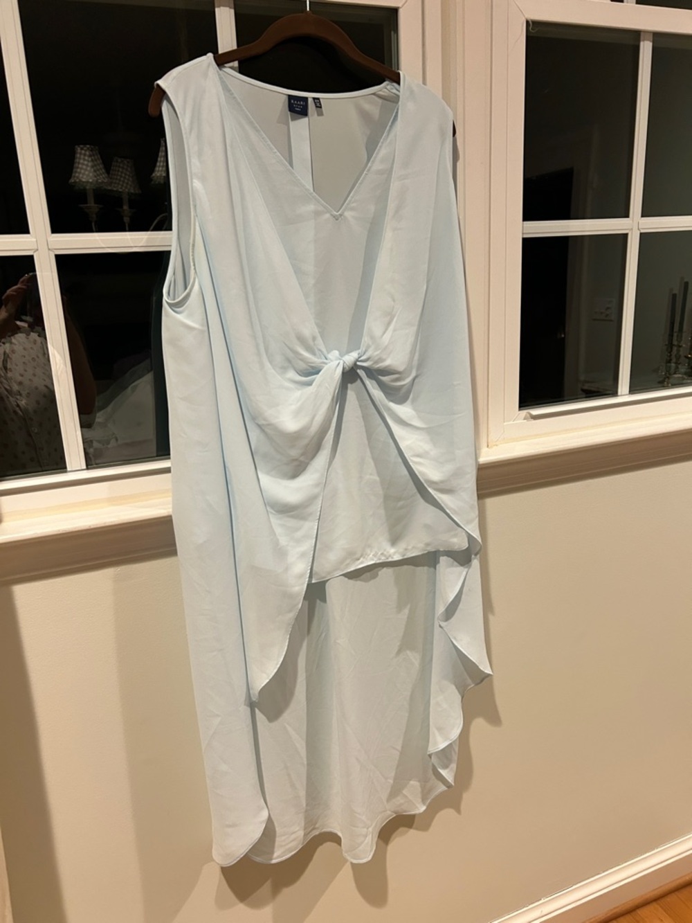 Kaari Blue Light Blue Twist-Front Sleeveless High-Low Top